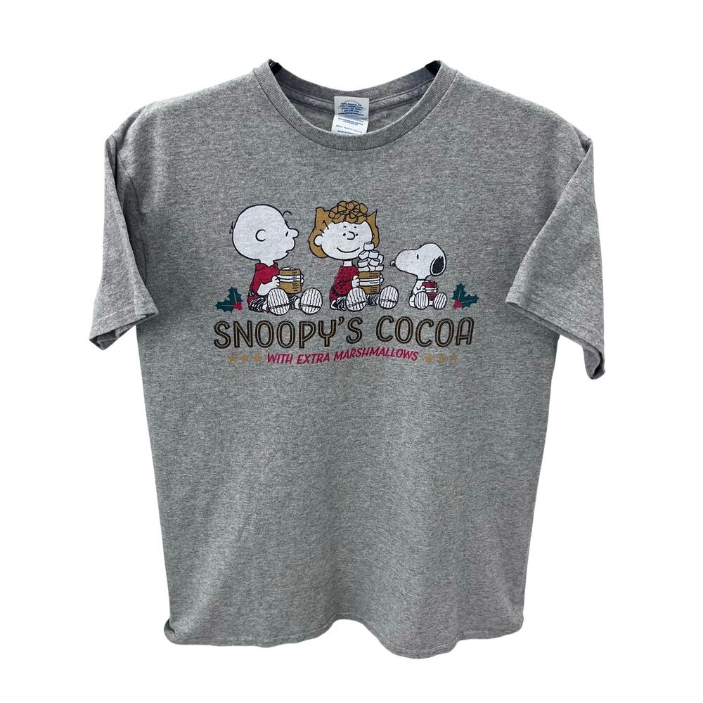 Peanuts Snoopy's Cocoa Gray Charlie Brown Christmas Graphic T-shirt Size MD